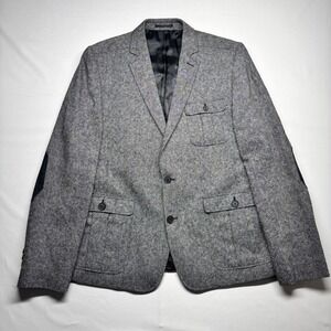 Ben Sherman Mens Gray Wool Blend Tweed Blazer Sport Coat Elbow Patches XXL